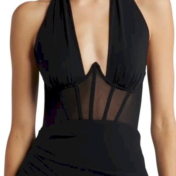 Never-Ending Glamour Black Mesh Cross-Front Halter Maxi Dress Size XS NWOT - Picture 10 of 13